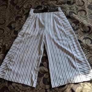 White and black pinstripe culottes